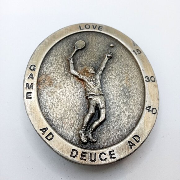 Tennis Belt Buckle Vintage 1977 Pro Racket Serve Player Ball Shoes Sports - Picture 5 of 9